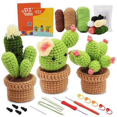 Crochet Kit for Beginners, Beginner Crochet Starter Kit with Step-by-Step Video Tutorials, Beginner Crochet Kit for Adults Kids, Knitting Kit for BeginnersThe Same Type Of Succulent Potted Cactus Crochet Wool Material Bag Is Hand Woven