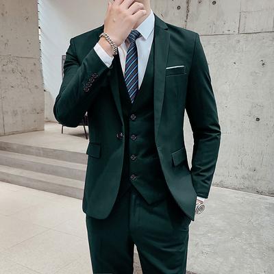 Dark Green Men's Wedding Suit Formal Business Work Wear 3 Pieces Suits Solid Standard Fit Single Breasted One Button【Additional Pants】 2024