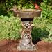 koolsoo Garden Bird Bath Bowl Raccoon Statue Figurine Feeding Station Landscape Lawn Resin Feeder Animal Sculpture for Courtyard Deck