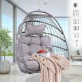 Garden Wicker Hanging Egg Chair with Seat Cushion and Pillow Rattan Hammock Chair Ideal for Bedroom Patio Porch Lounge (Silver Gray)