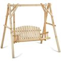 67 Inch Log Swing Stand Porch Swing Set Wooden Bench Swing Stand A-Frame Patio Furniture Swing Chair Modern Double Swing Sturdy Garden Bench Swing Rustic Adult Curved Back Swing Chair