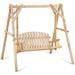 67 Inch Log Swing Stand Porch Swing Set Wooden Bench Swing Stand A-Frame Patio Furniture Swing Chair Modern Double Swing Sturdy Garden Bench Swing Rustic Adult Curved Back Swing Chair