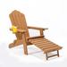 FOAUUH TALE Folding Adirondack Chair with Pullout Ottoman with Cup Holder Oversized Poly Lumber for Patio Deck Garden Backyard Furniture Easy to Install BROWN