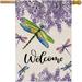 28x40 Inch Double Sided Spring and Summer Garden Flag - Seasonal Large Outdoor Yard Flags of Burlap - Wisteria Dragonfly Floral Welcome Small Yard Flag - Welcome Flower Summer Outdoors Flag
