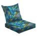 2-Piece Deep Seating Cushion Set Grunge yellow blue greeting abstract flowing hand drawn feathers Outdoor Chair Solid Rectangle Patio Cushion Set