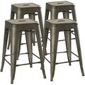 LLBIULife 24 Inch Stools for Kitchen Counter Height Indoor Outdoor Metal Rustic Gunmetal Wooden Seat