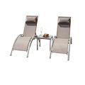 FOAUUH Pool Lounge Chairs Set of 3 Adjustable Aluminum Outdoor Chaise Lounge Chairs with Metal Side Table All Weather for Deck Lawn Poolside Backyard (Khaiki 2 Lounge Chair+1 Table)