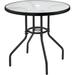 31.5 Patio Bistro Table Round Outdoor Coffee Table Round Tempered Glass Top with 1.73 Umbrella Hole Bistro Table with Iron Frame for Balcony Backyard Lawn and Garden