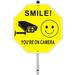 HEIOKEY 10 x 10 AIF4 Inch Smile You re on Sign with Stake Video Surveillance Signs Outdoor with Pole - Aluminum Security Sign - Security Surveillance Yard Lawn Sign for Home Busines (Yellow)