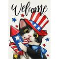 Covido Welcome July 4th AIF4 Cat Patriotic Decorative Garden White Kitty Firework America USA Independence Day Yard Outside Decorations American Outdoor Small Home Decor Double Sided 12 x 18