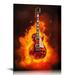 Nawypu - Canvas Prints Fire Burning Eletric Guitar Wall Art Painting Modern Musical Instruments Poster Framed for Living Room Decoration Ready to Hang 16x20 inch