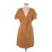 Madewell Casual Dress - Mini Plunge Short sleeves: Brown Solid Dresses - Women's Size Large
