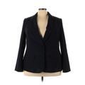 Lane Bryant Blazer Jacket: Below Hip Blue Print Jackets & Outerwear - Women's Size 22 Plus