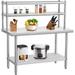 GOGRANT 36 x 24 Inches Stainless Steel Work Table with Double Overshelves NSF Heavy Duty Commercial Food Prep Worktable with Adjustable Shelf & Hooks for Kitchen Prep Work
