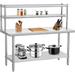GOGRANT 48 x 24 Inches Stainless Steel Work Table with Double Overshelves NSF Heavy Duty Commercial Food Prep Worktable with Adjustable Shelf & Hooks for Kitchen Prep Work
