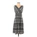 Nic + Zoe Casual Dress - Midi: Gray Argyle Dresses - Women's Size Small