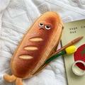 pc Cute Cartoon Bread Shaped Pencil Case Funny Student Stationery Bag With Emotion Patterns