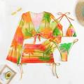 Tropical Print Triangle Bikini Swimsuit With Cover Up