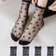 pairsSet Womens Black And White Heart Patterned Glass Silk Socks With Mushroom Edge Breathable Short Tube Socks For Summer