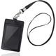 pc Black Pu Leather Card Holder With Neck Lanyard Metal Cover Multicard Slot