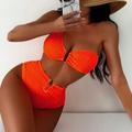 Ribbed Bikini Set V Wired One Shoulder Bra High Waisted Bottom Piece Bathing Suit