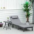 Outsunny PE Rattan Sun Lounger With Soft Padded Cushion Patio Level Reclining Sun Lounger With Headrest