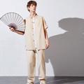 Teenage Boys Short Length Stand Collar Shirt And Long Casual Pants Two Piece Set