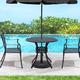 Outsunny cm Round Garden Dining Table With mm Dia Umbrella Hole Cast Aluminium Outdoor Dining Table Grid Motif Outdoor Table For Garden Patio Porch Bl