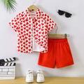 Young Boy Casual Heart Printed Short Sleeve Shirt And Red Shorts Set Valentines Day