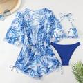 Tropical Print Halter Triangle Bikini Swimsuit With Cover Up