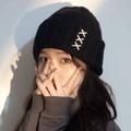 pc Womens Black Knit Hat For Autumn And Winter Korean Ins Style Warm Beanie Ear Protection Fashionable Street