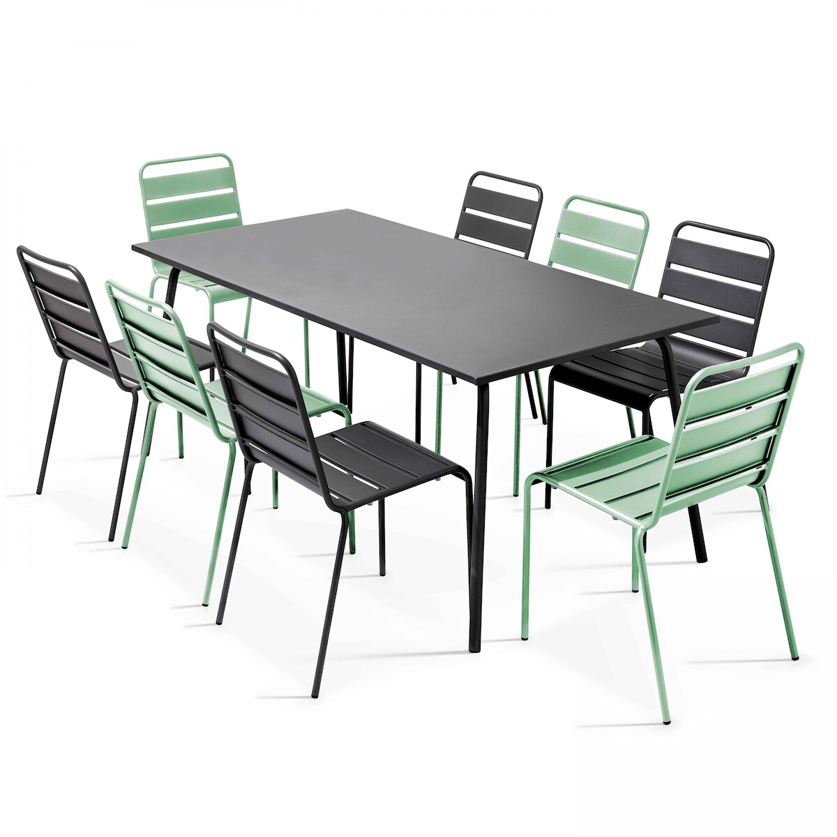 Oviala Business Set aus Terrassentisch und 8 Stühlen aus grauem und salbeigrünem Metall Image