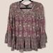American Eagle Outfitters Tops | American Eagle Floral Mixed Print Boho Peasant Top Xxs Women’s Long Sleeve Flowy | Color: Purple/Tan | Size: Xs