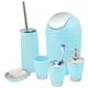 Kabalo Blue 6 Piece Bathroom Shower Accessory Set Bath Accessories - Bin, Soap Dispenser & Dish, Toilet Brush, Toothbrush Holder, Tumbler Cup