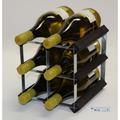 Classic 6 bottle black stained wood and galvanised metal wine rack ready assembled