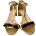 J. Crew Shoes | J. Crew Block-Heel T-Strap Sandals In Metallic Gold Leather W/Bow - 11 | Color: Black/Gold | Size: 11