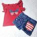 Levi's Matching Sets | Levis 4th Of July Toddler Girls Outfit Denim Flag Shorts Butterfly Shirt 3t | Color: Blue/Red | Size: 3tg