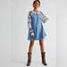 Free People Dresses | Free People Dominic Blue Denim Long Sleeve Sweater Dress Size Extra Small Xs | Color: Blue/Cream | Size: Xs