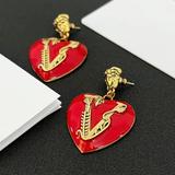 Zara Jewelry | Lux V-Shapes + Heart Earrings Fashion Exaggerated Earrings Women's Jewelry | Color: Gold/Red | Size: Os