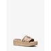 Michael Kors Shoes | Michael Kors Sadler Logo Jacquard And Jute Wedge Sandal 9.5 Lt Crm New | Color: Cream | Size: 9.5