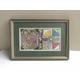 Vintage Abstract Floral Embroidery c 1990s, Textile Wall Art in Frame Sized 16 x 11 inches