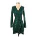 Shein Cocktail Dress - Party V-Neck Long sleeves: Green Print Dresses - Women's Size 2