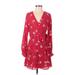 Lush Casual Dress - Mini V Neck Long sleeves: Red Floral Dresses - Women's Size Small