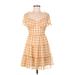 Lush Casual Dress - Mini Sweetheart Short sleeves: Yellow Print Dresses - Women's Size Medium