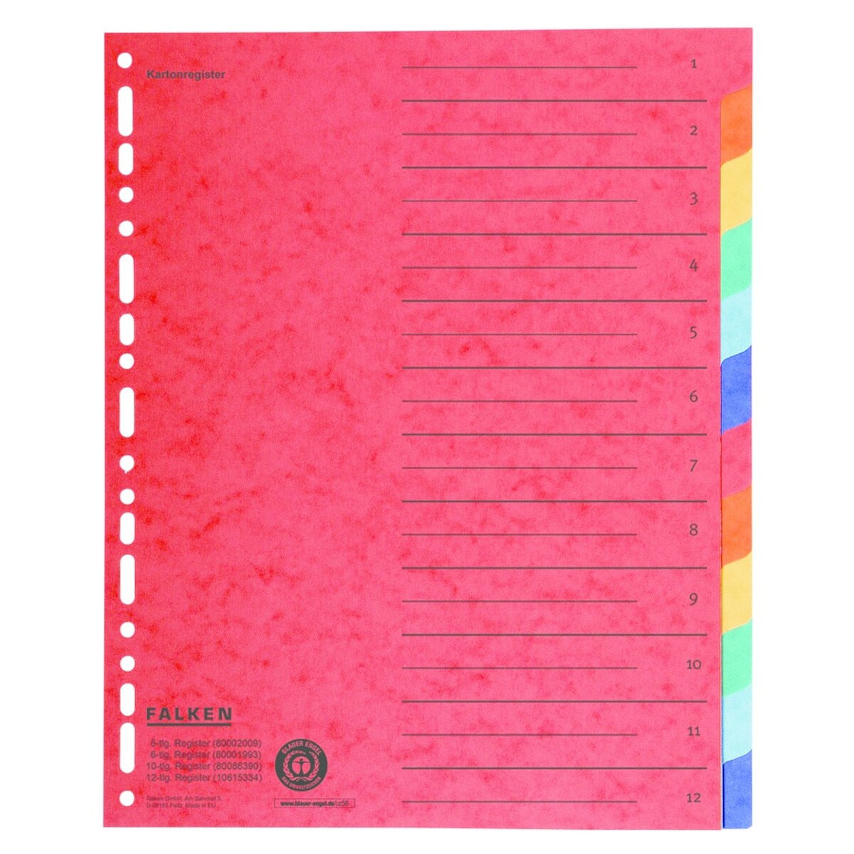 Falken, Register Karton, 24,0 x 29,7cm, 230g/m2 Manila-RC-Karton, 12-teilig Image