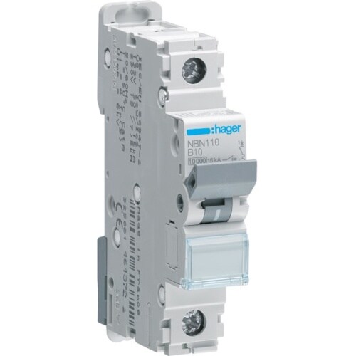 Hager Leitungsschutzschalter, AC, B, 10A, 1p, 415V, 1TE, 50Hz, Zusatzeinrichtungen möglich, IP2X, NBN110 Image