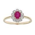 Jewelco London 9ct Yellow Gold Round 3pts Diamond Oval 0.44ct Ruby Flower Petal Cluster Ring