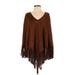 Skies Are Blue Poncho: Brown Solid Sweaters & Sweatshirts - Women's Size Small