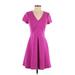 Banana Republic Casual Dress - A-Line V-Neck Short sleeves: Purple Print Dresses - Women's Size 4