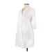 Isabella Oliver Casual Dress - Shirtdress V-Neck 3/4 sleeves: White Solid Dresses - Women's Size 8 Maternity